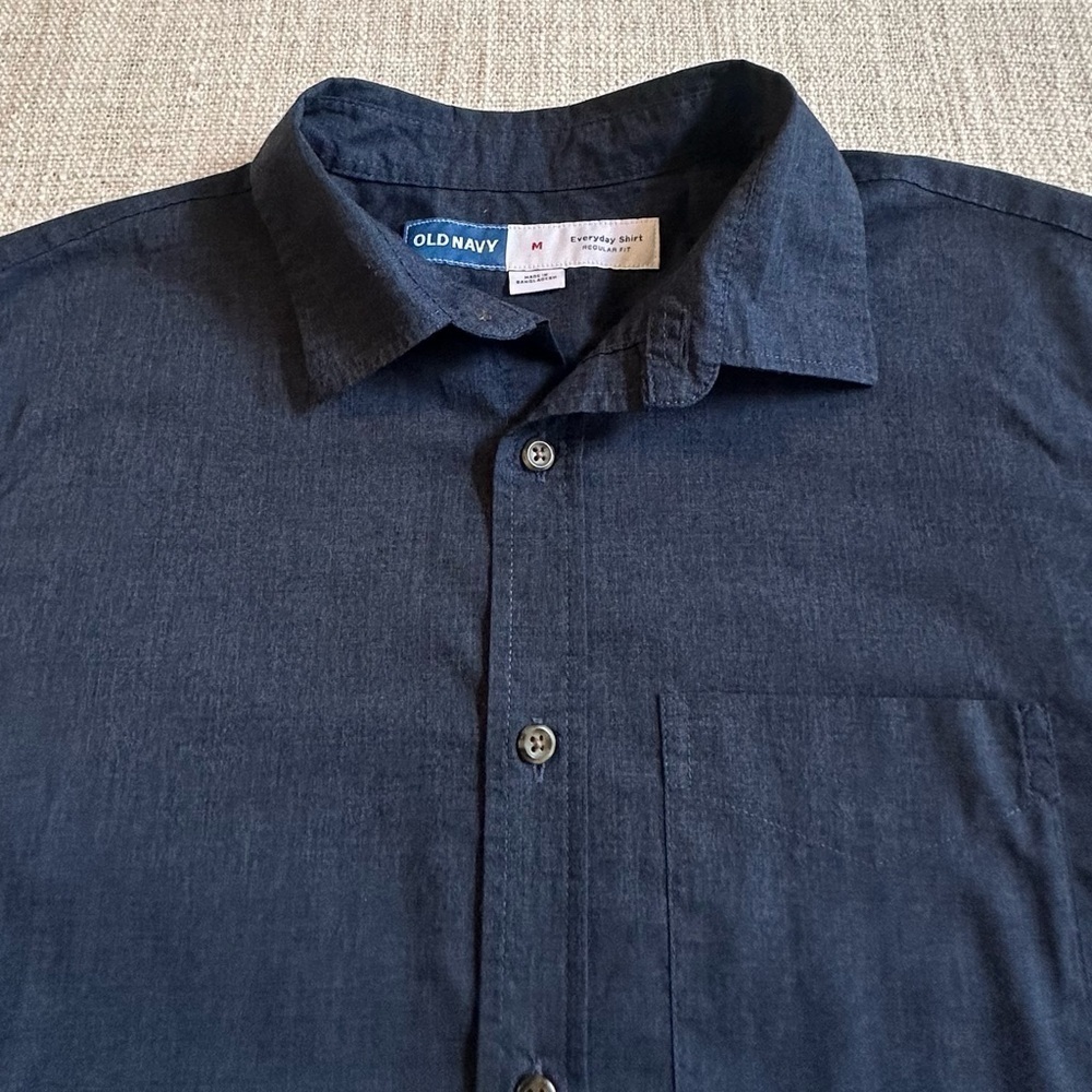 OLD NAVY Everyday Shirt Long Sleeve Regular Fit Top Button Down Navy Men's M - Picture 3 of 13